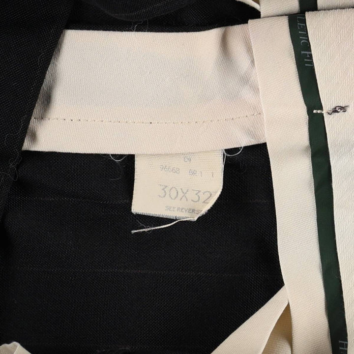 Striped Pattern Two-Pleat Slacks Pants, Made in USA, Men's Size W29 (approx.) polyester black type Vintage Second Hand