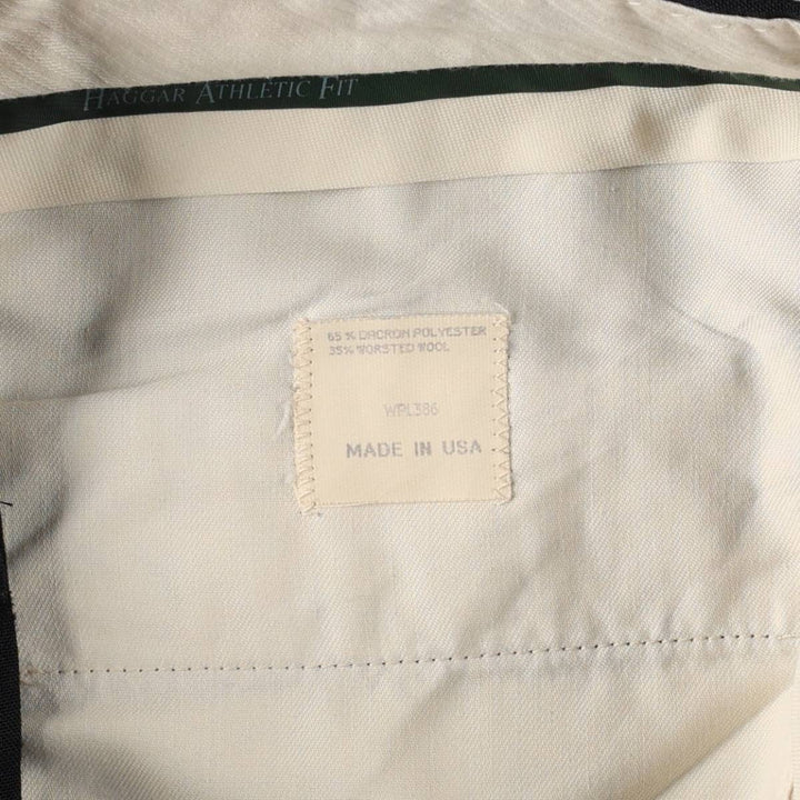 Striped Pattern Two-Pleat Slacks Pants, Made in USA, Men's Size W29 (approx.) polyester black type Vintage Second Hand