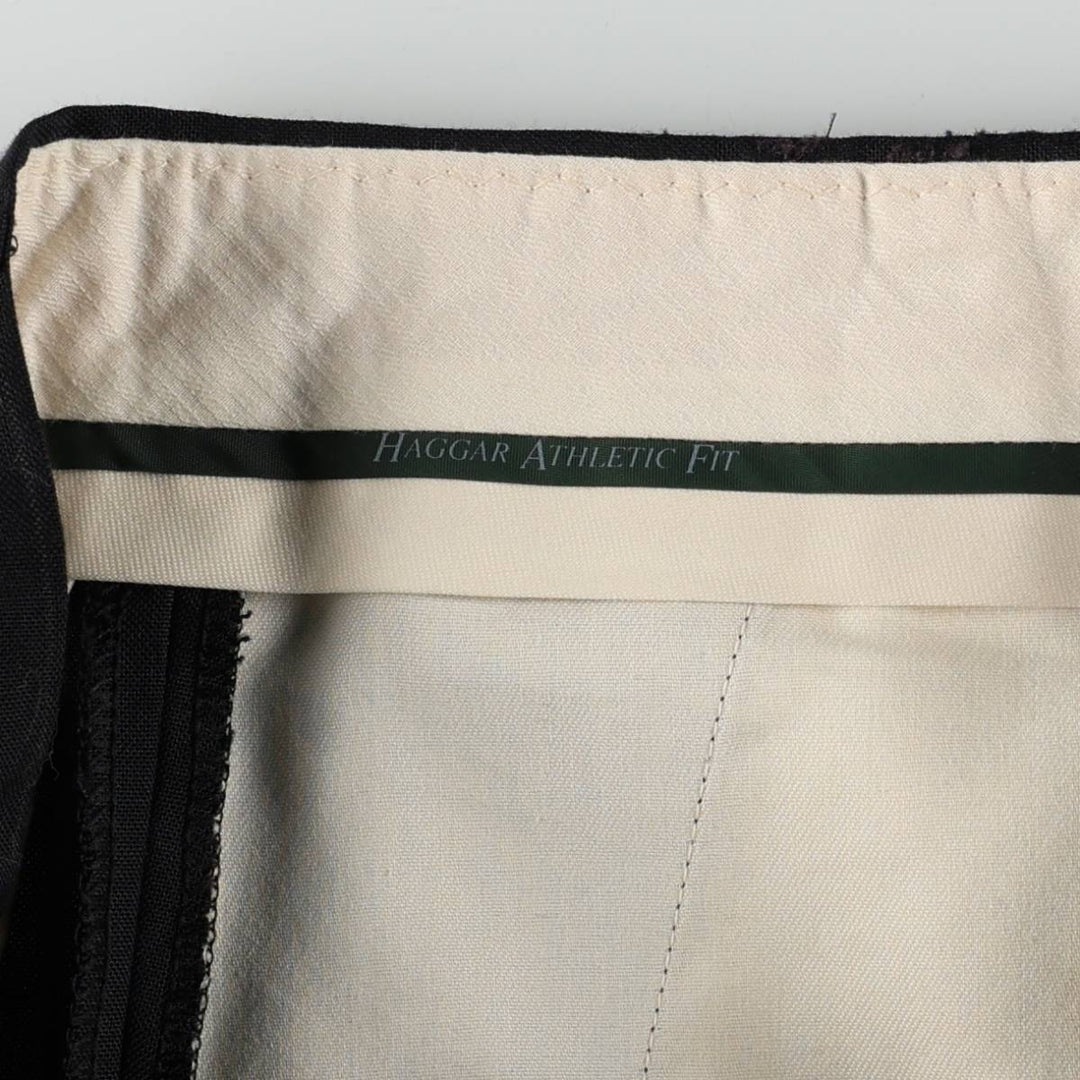 Striped Pattern Two-Pleat Slacks Pants, Made in USA, Men's Size W29 (approx.) polyester black type Vintage Second Hand