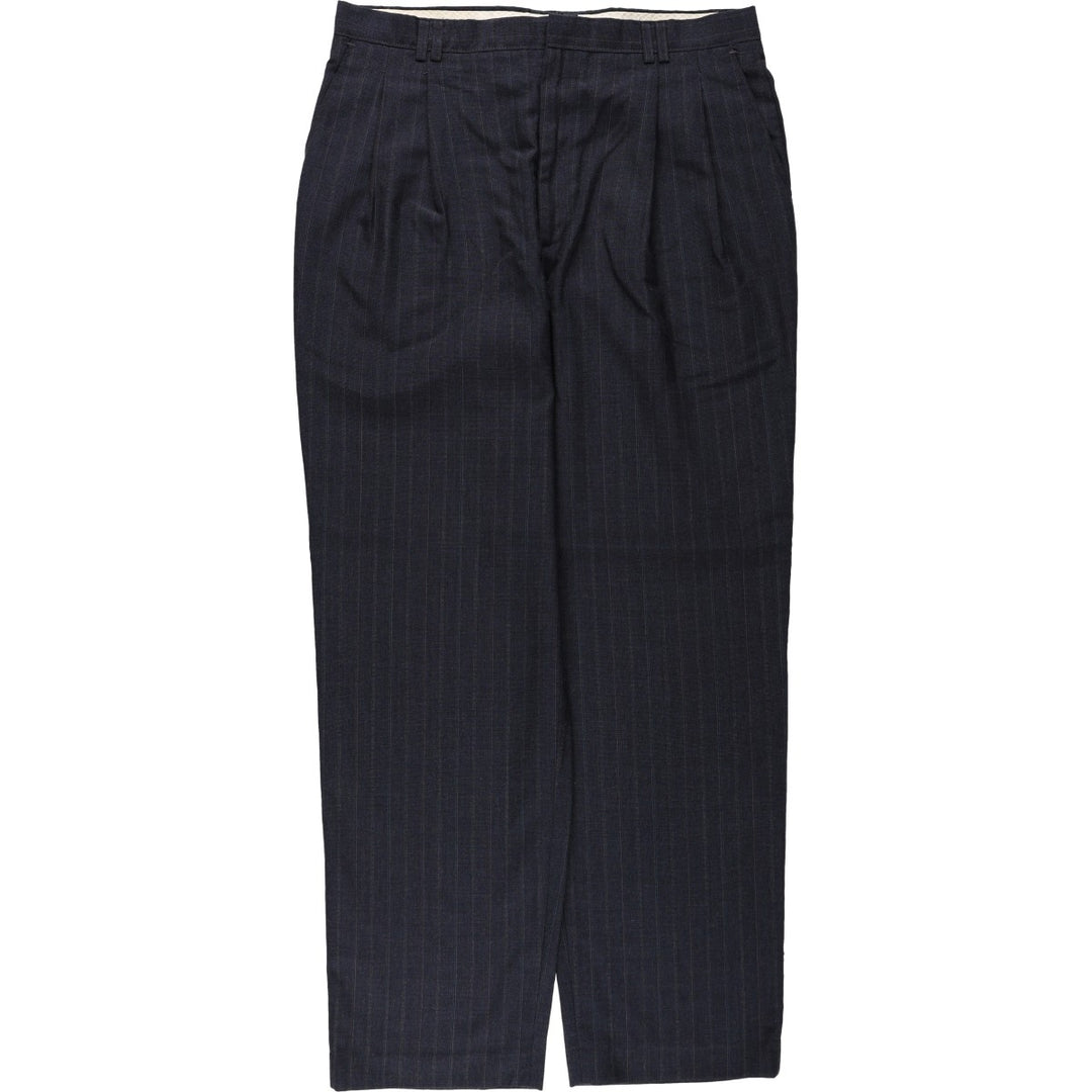 HAGGAR Stripe Pattern Two-Pleat Slacks Pants, Made in USA, Men's Size W34 (approx.) polyester Charcoal Vintage Second Hand