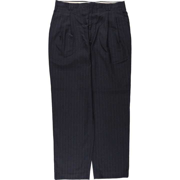 HAGGAR Stripe Pattern Two-Pleat Slacks Pants, Made in USA, Men's Size W34 (approx.) polyester Charcoal Vintage Second Hand