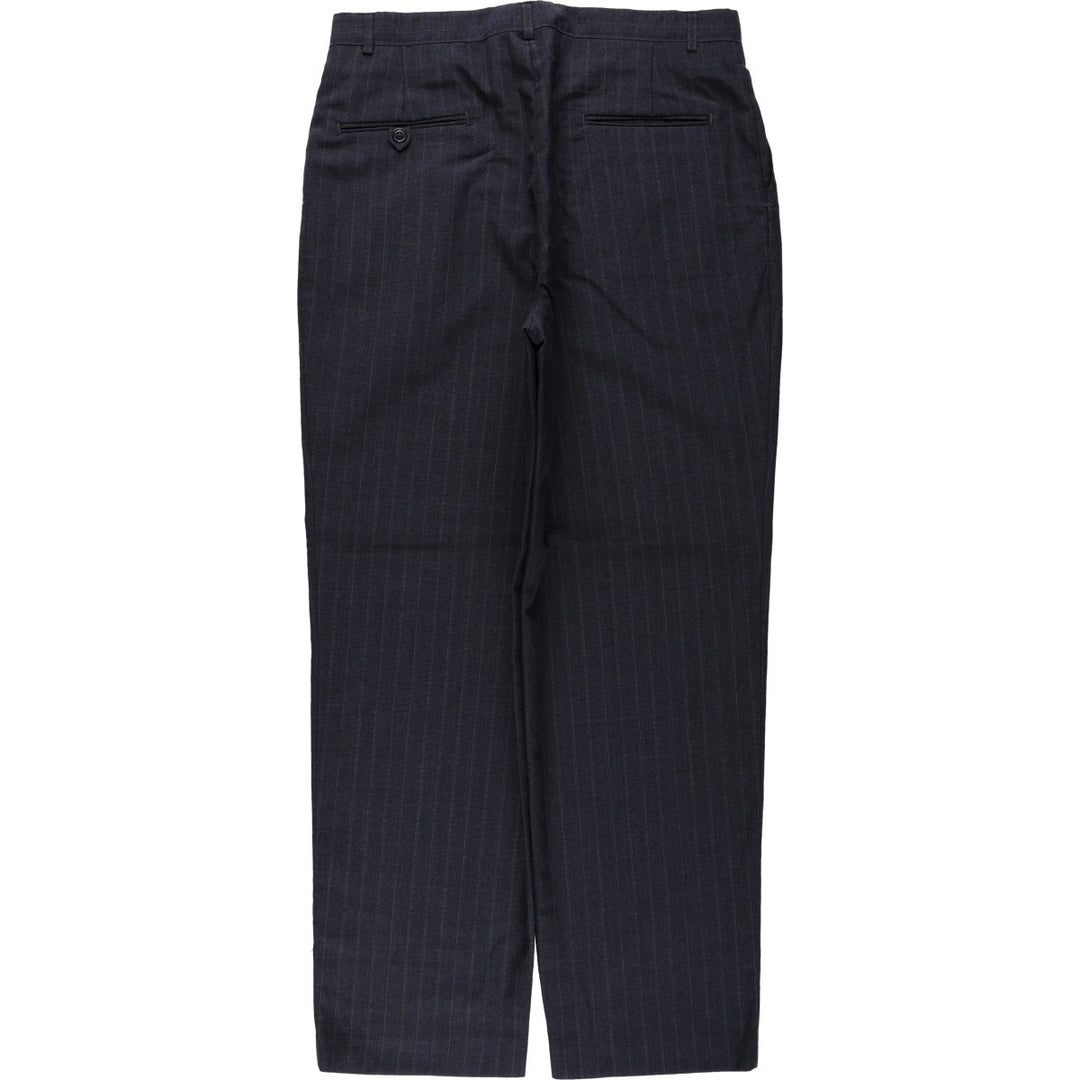 HAGGAR Stripe Pattern Two-Pleat Slacks Pants, Made in USA, Men's Size W34 (approx.) polyester Charcoal Vintage Second Hand