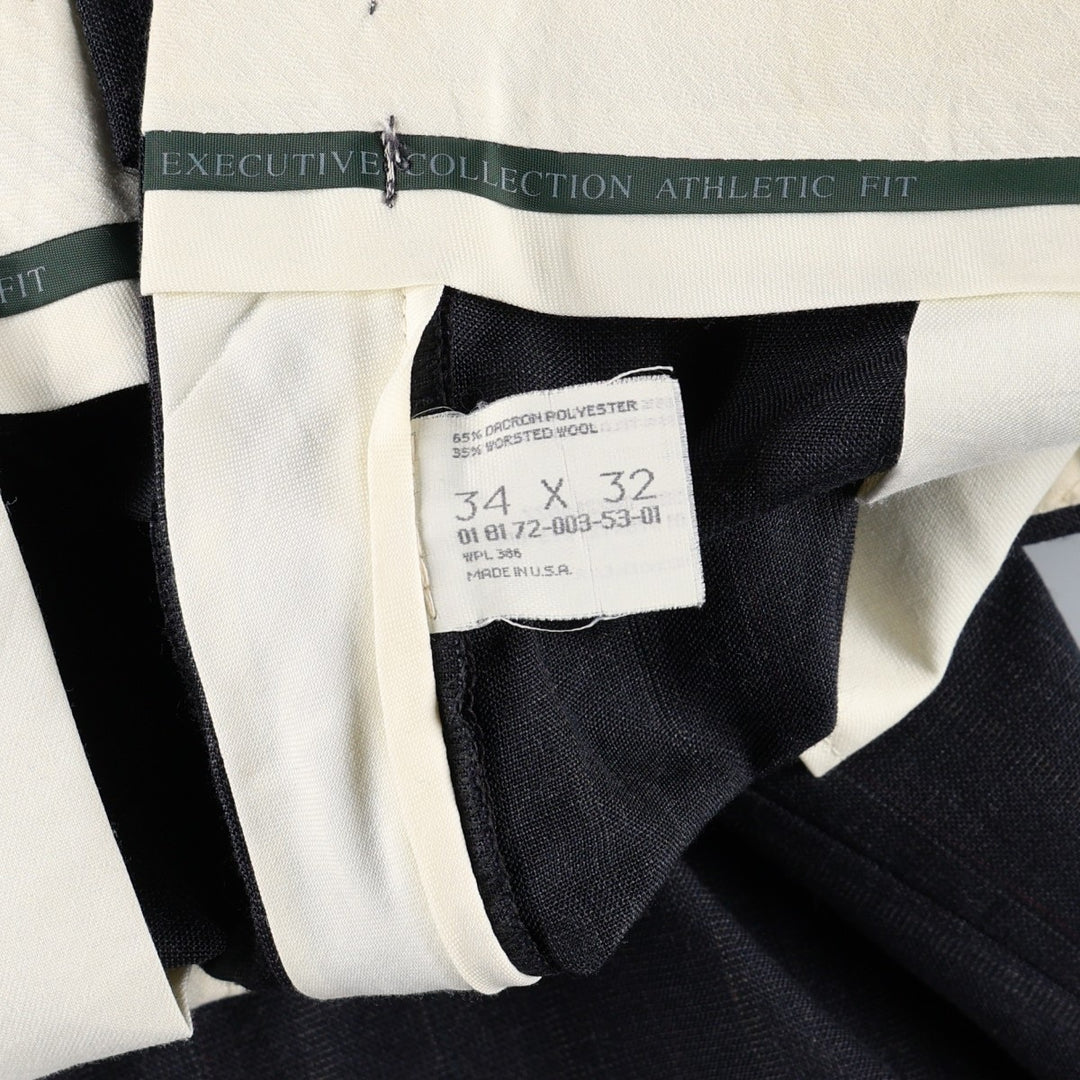 HAGGAR Stripe Pattern Two-Pleat Slacks Pants, Made in USA, Men's Size W34 (approx.) polyester Charcoal Vintage Second Hand