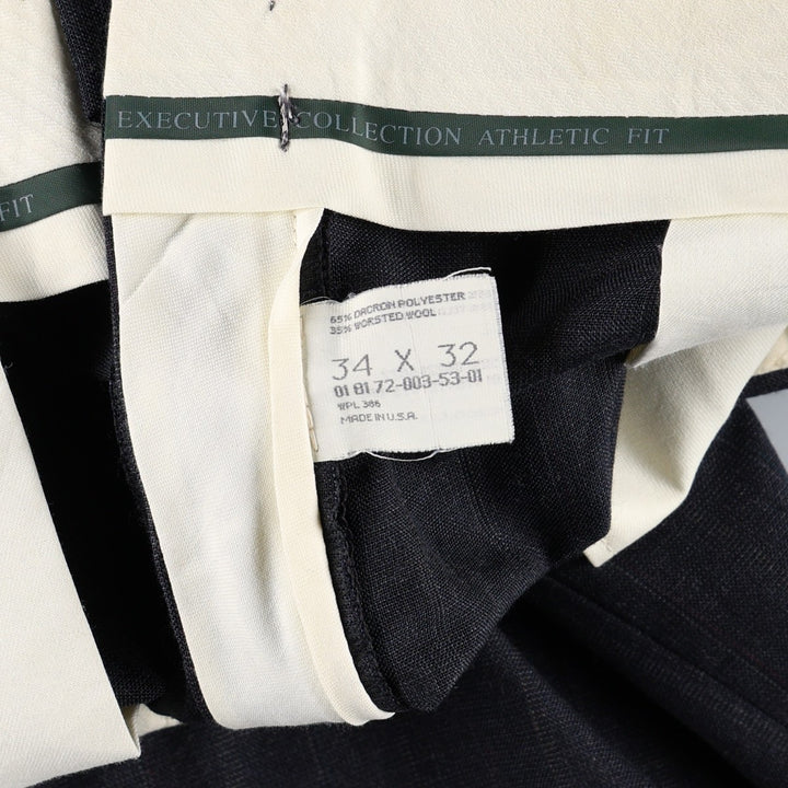 HAGGAR Stripe Pattern Two-Pleat Slacks Pants, Made in USA, Men's Size W34 (approx.) polyester Charcoal Vintage Second Hand