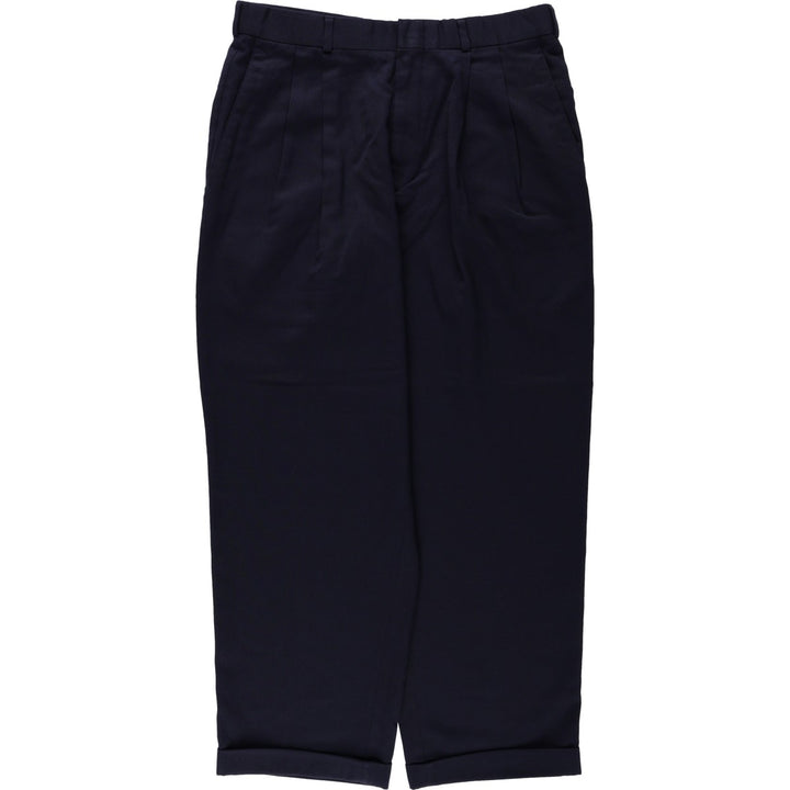 Slates ORIGINAL FIT Two-Pleat Wool x Poly Slacks Pants Men's W32 (approx.) polyester navy blue type Vintage Second Hand