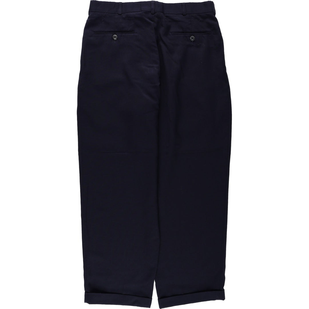 Slates ORIGINAL FIT Two-Pleat Wool x Poly Slacks Pants Men's W32 (approx.) polyester navy blue type Vintage Second Hand