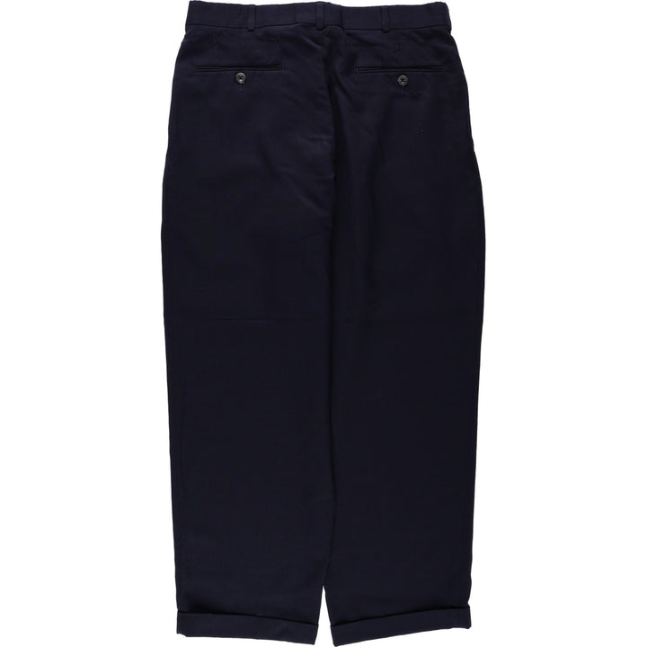 Slates ORIGINAL FIT Two-Pleat Wool x Poly Slacks Pants Men's W32 (approx.) polyester navy blue type Vintage Second Hand