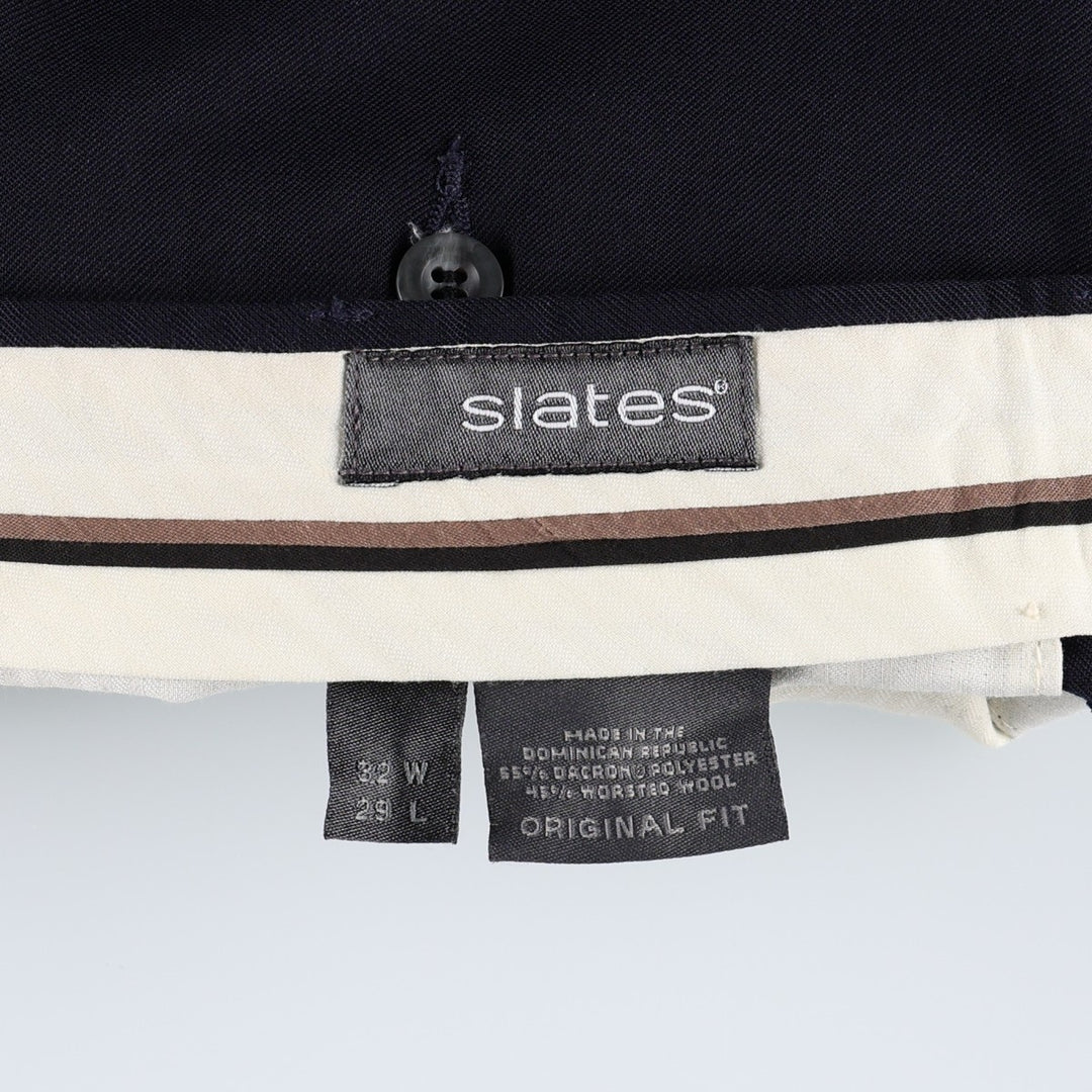 Slates ORIGINAL FIT Two-Pleat Wool x Poly Slacks Pants Men's W32 (approx.) polyester navy blue type Vintage Second Hand