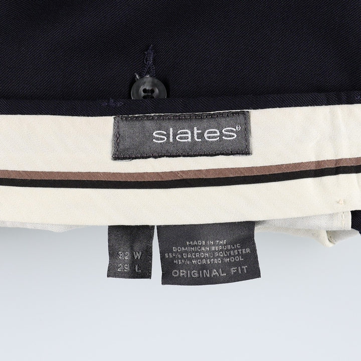 Slates ORIGINAL FIT Two-Pleat Wool x Poly Slacks Pants Men's W32 (approx.) polyester navy blue type Vintage Second Hand