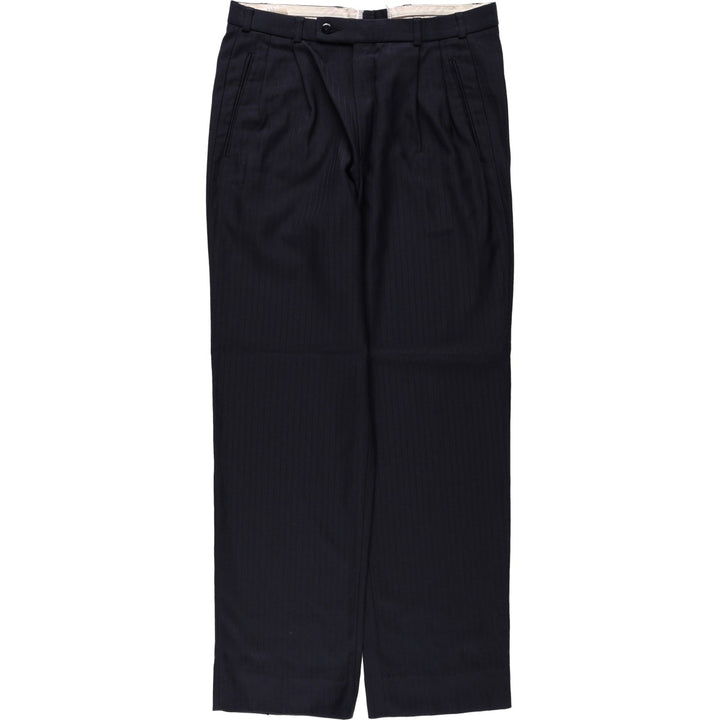 Stripe Pattern Two-pleat Slacks Pants for Men (W32 equivalent) wool navy blue type Vintage Second Hand