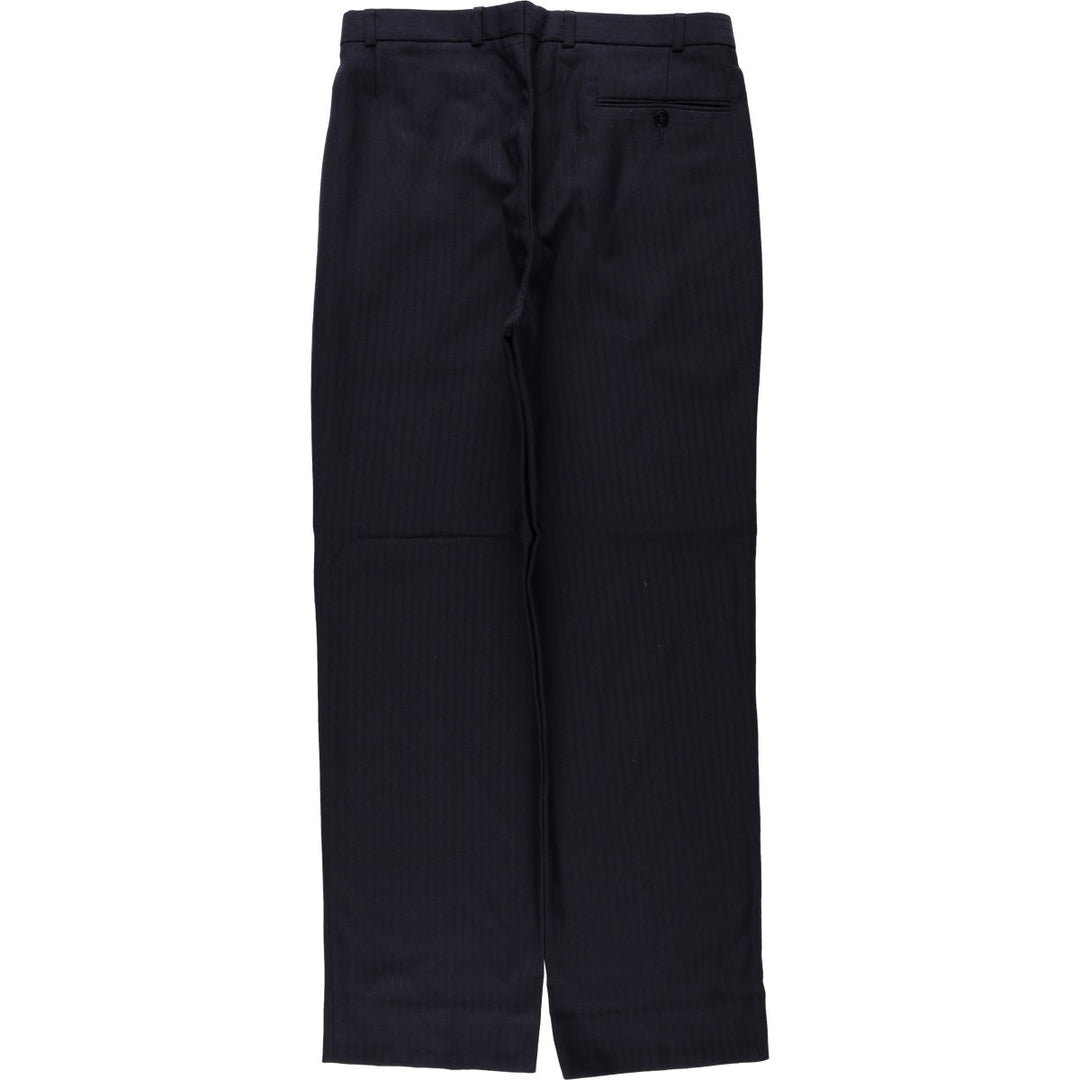 Stripe Pattern Two-pleat Slacks Pants for Men (W32 equivalent) wool navy blue type Vintage Second Hand
