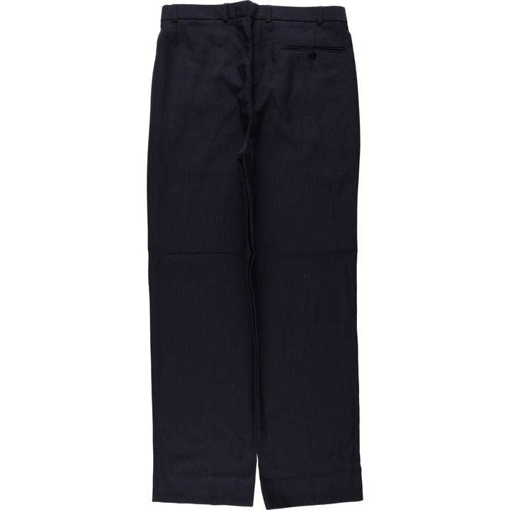 Stripe Pattern Two-pleat Slacks Pants for Men (W32 equivalent) wool navy blue type Vintage Second Hand