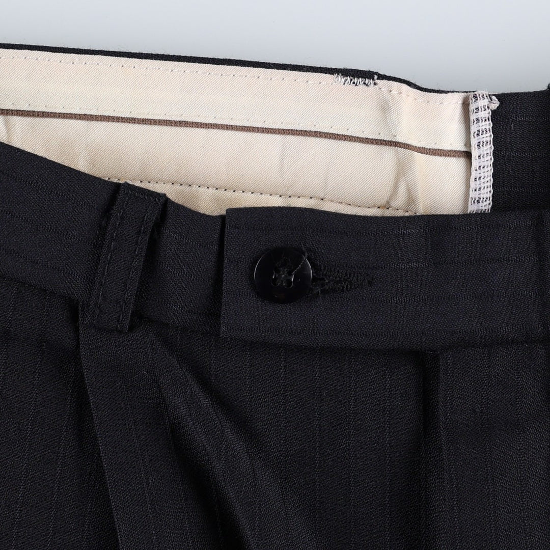 Stripe Pattern Two-pleat Slacks Pants for Men (W32 equivalent) wool navy blue type Vintage Second Hand
