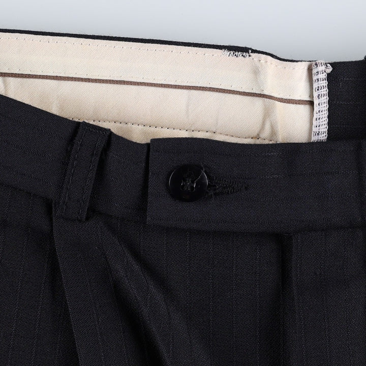 Stripe Pattern Two-pleat Slacks Pants for Men (W32 equivalent) wool navy blue type Vintage Second Hand
