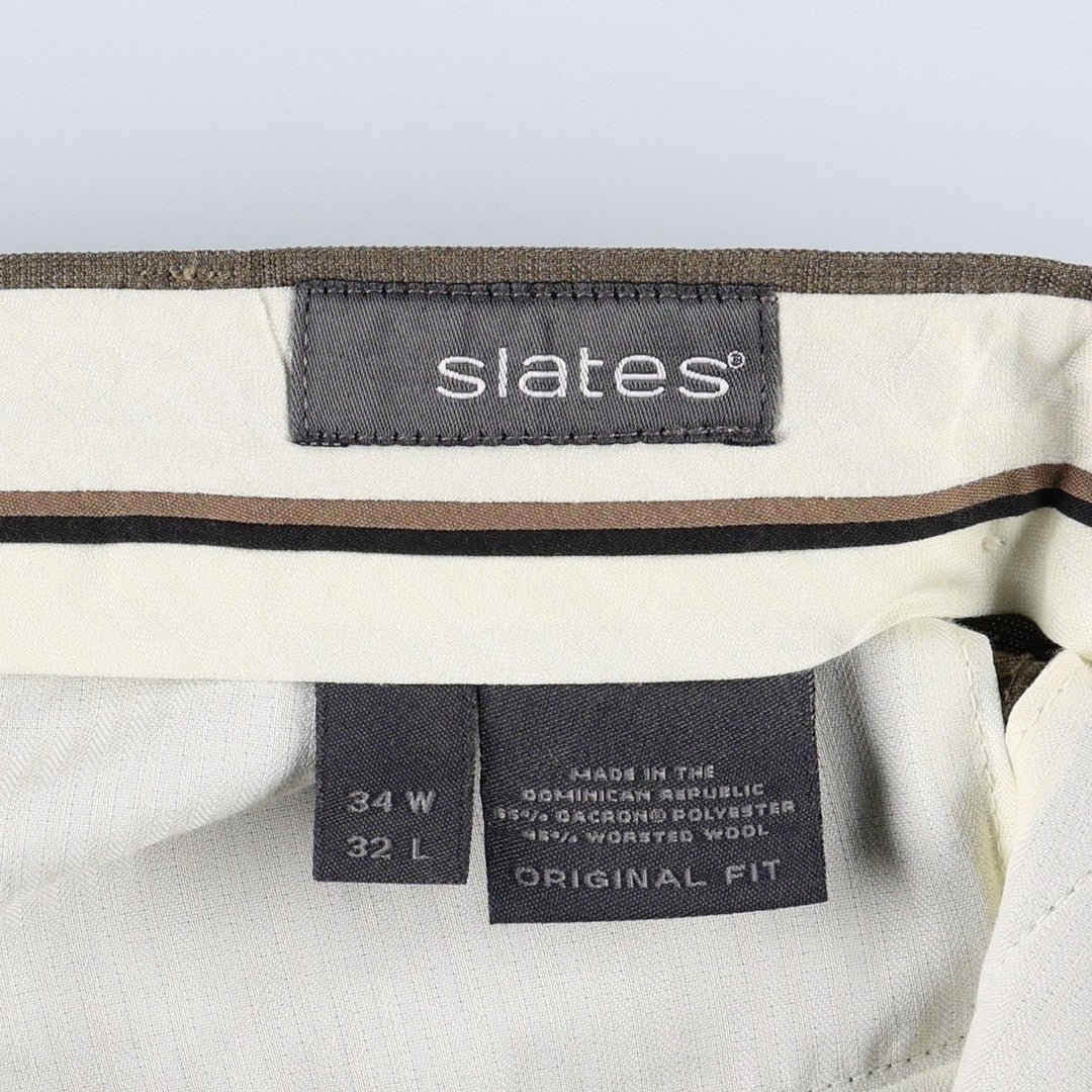 Slates ORIGINAL FIT Two-Pleat Slacks Pants, Men's Size W34 (approx.) polyester brown type Vintage Second Hand
