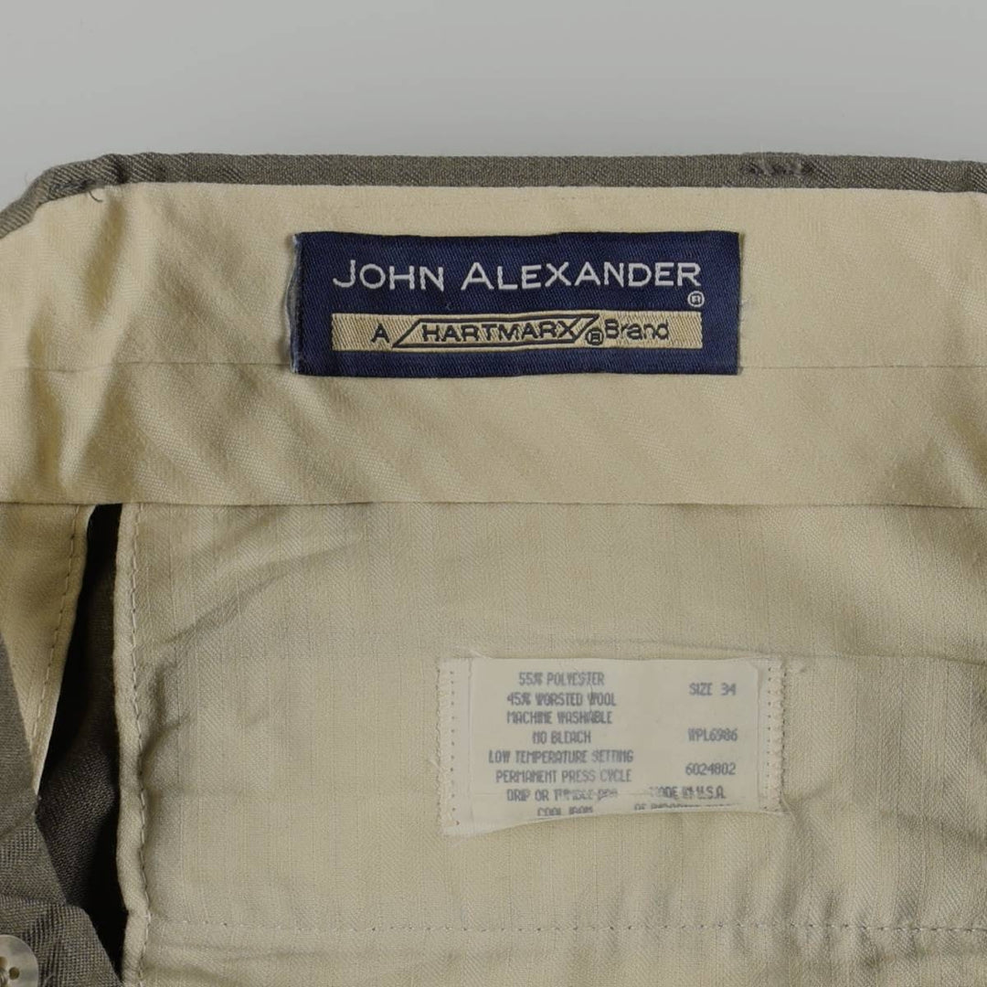 Hartmarx John Alexander Two-Pleat Slacks, Made in USA, Men's Size W34 (approx.) polyester Khaki type sage green Vintage Second Hand