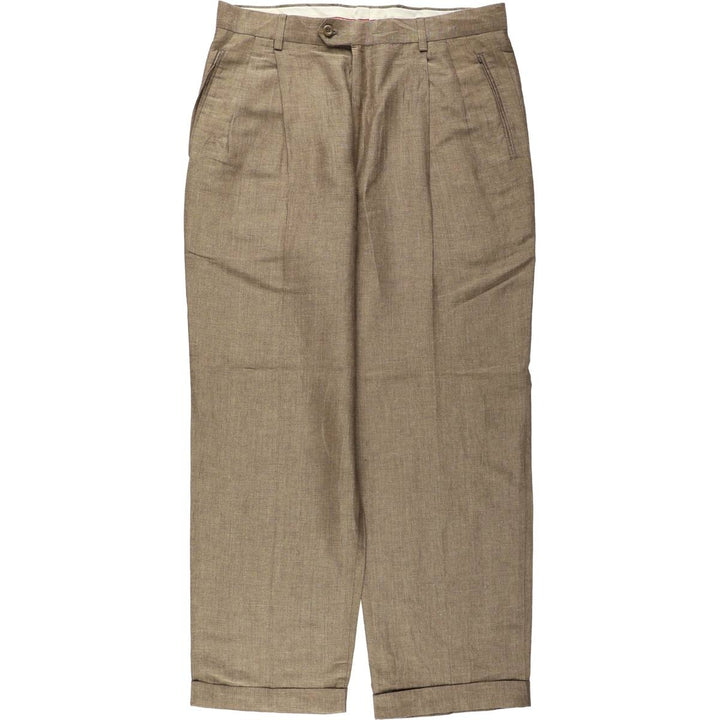 LOUIS RAPHAEL ROSSO Two-Pleat Linen Trousers, Men's Size W34 (approx.) linen Khaki type beige Vintage Second Hand