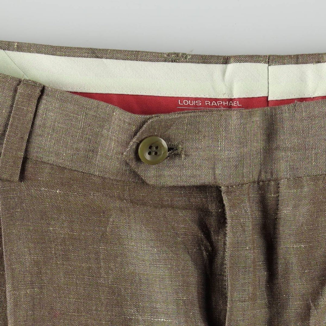 LOUIS RAPHAEL ROSSO Two-Pleat Linen Trousers, Men's Size W34 (approx.) linen Khaki type beige Vintage Second Hand