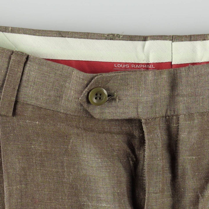 LOUIS RAPHAEL ROSSO Two-Pleat Linen Trousers, Men's Size W34 (approx.) linen Khaki type beige Vintage Second Hand