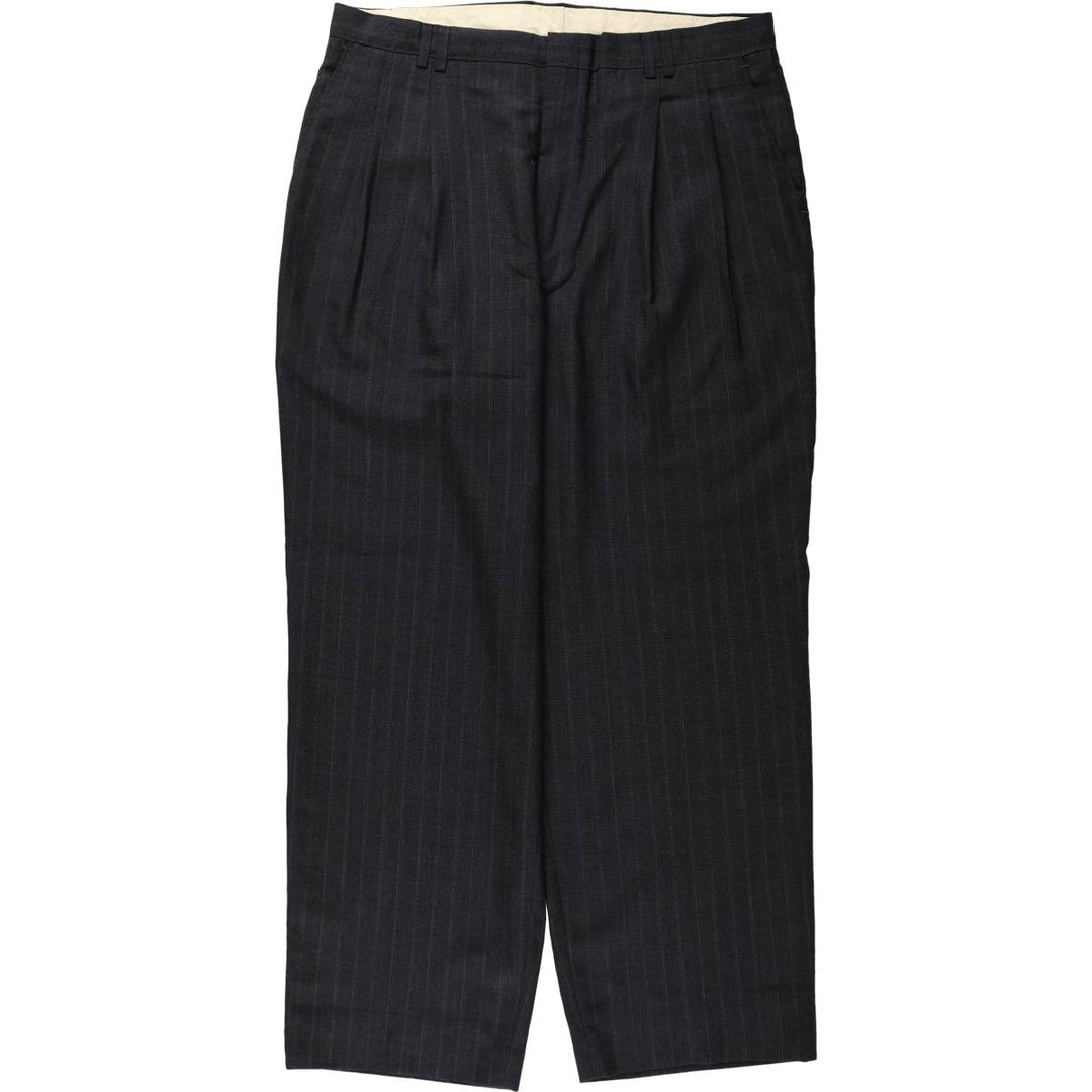 HAGGAR Stripe Pattern Two-Pleat Slacks Pants, Made in USA, Men's W33 (approx.) polyester Charcoal Vintage Second Hand