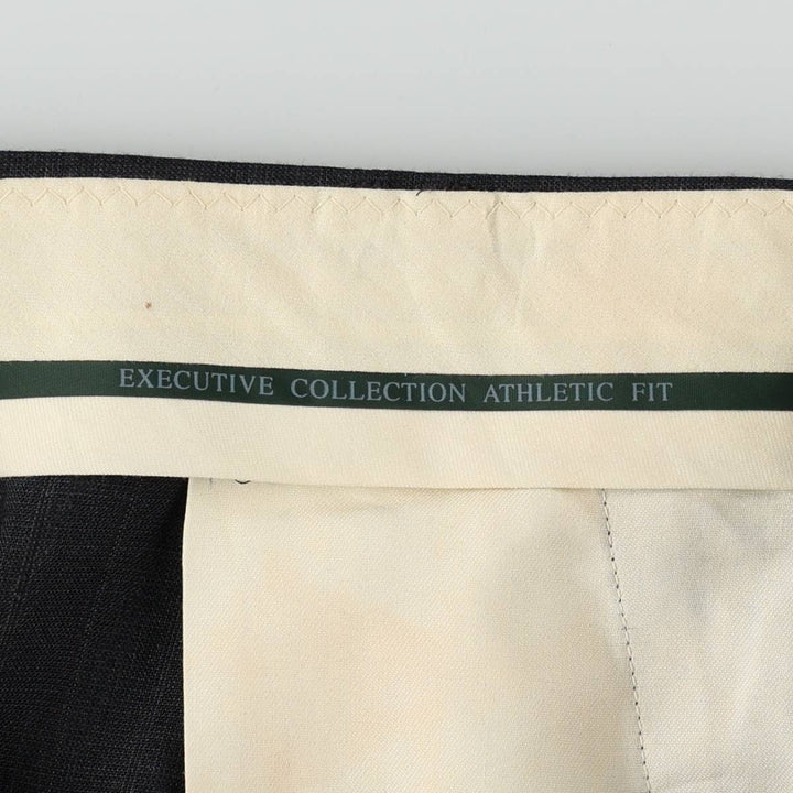 HAGGAR Stripe Pattern Two-Pleat Slacks Pants, Made in USA, Men's W33 (approx.) polyester Charcoal Vintage Second Hand