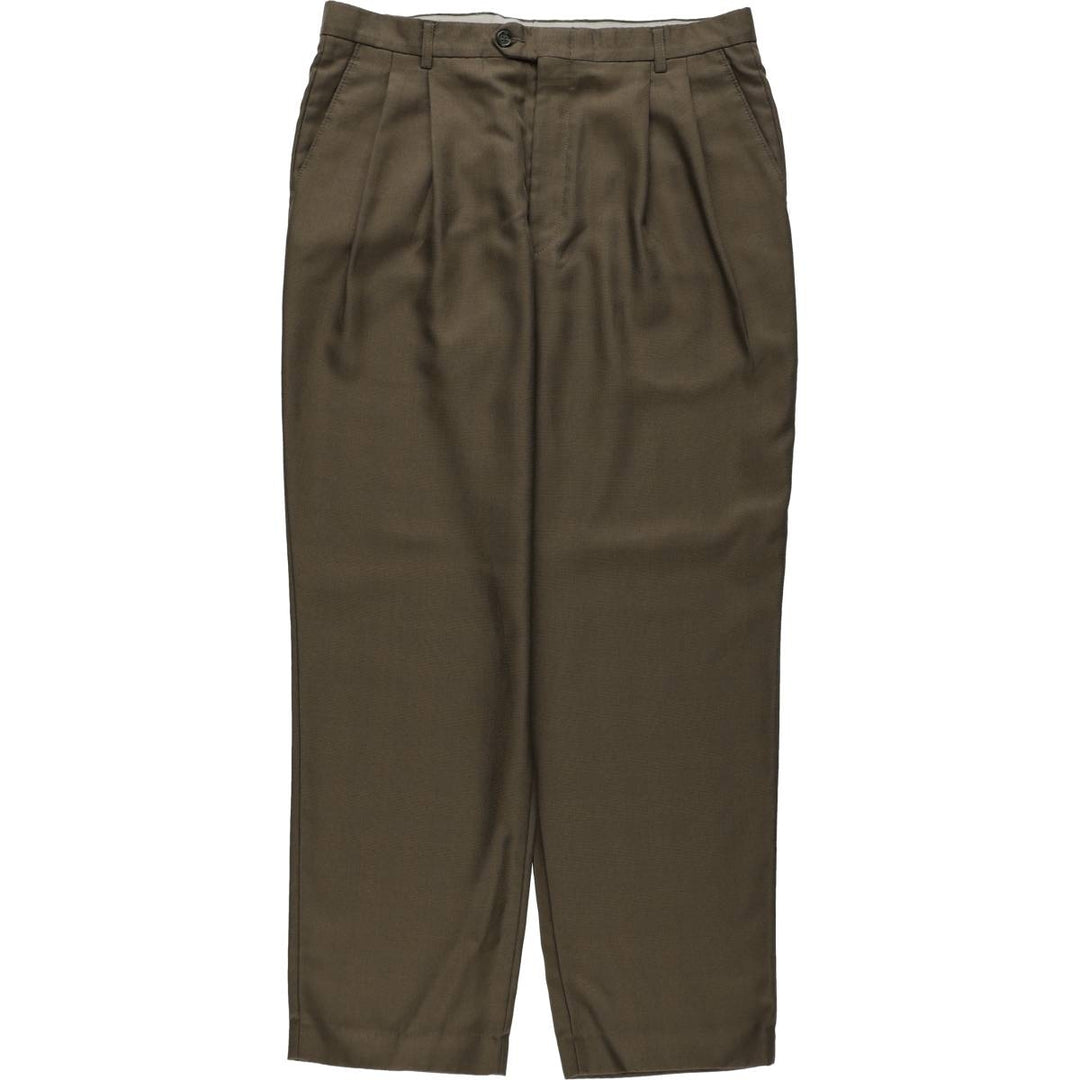 Marks and Spencer St Michael Two-Pleat Slacks Pants, Men's W33 (approx.) polyester Khaki type Vintage Second Hand