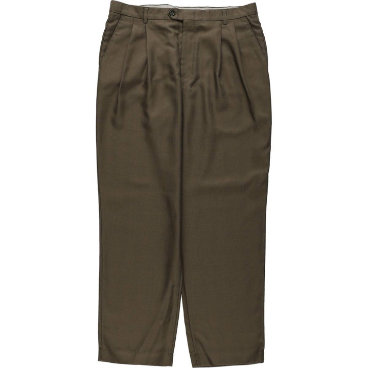Marks and Spencer St Michael Two-Pleat Slacks Pants, Men's W33 (approx.) polyester Khaki type Vintage Second Hand