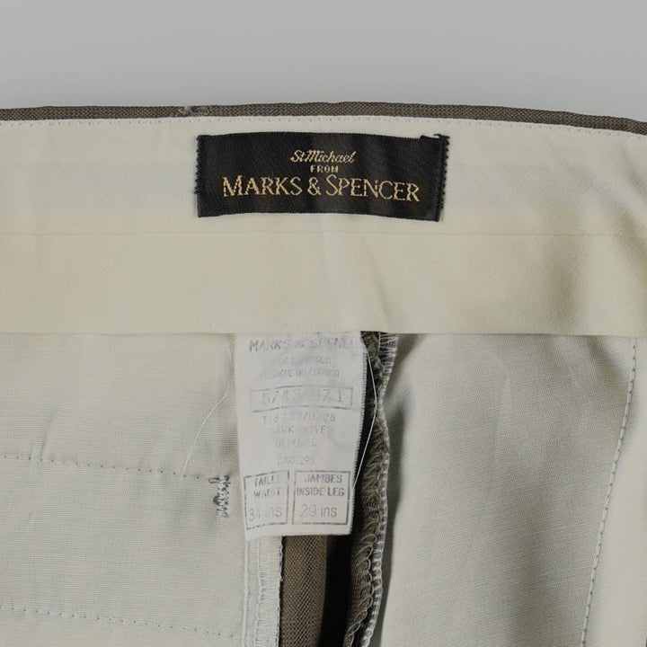 Marks and Spencer St Michael Two-Pleat Slacks Pants, Men's W33 (approx.) polyester Khaki type Vintage Second Hand