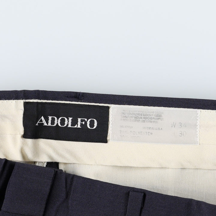 ~90'S ADOLFO Slacks Pants, Made in USA, Men's W34 equivalent, Vintage polyester navy blue type Vintage Second Hand