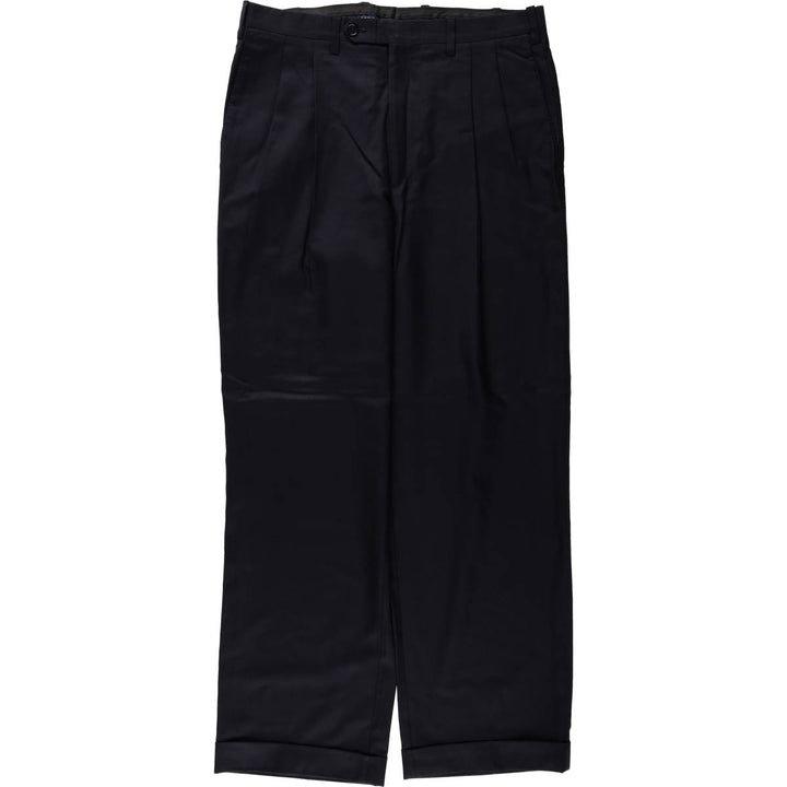 TRUSSINI Two-Pleat Wool Trousers, Italian Made, Men's Size W34 (approx.) wool navy blue type Vintage Second Hand