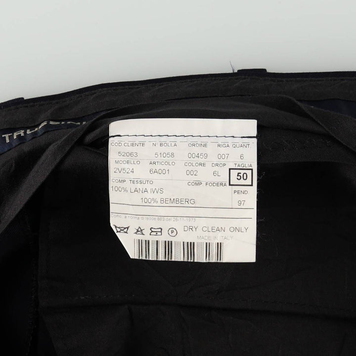 TRUSSINI Two-Pleat Wool Trousers, Italian Made, Men's Size W34 (approx.) wool navy blue type Vintage Second Hand