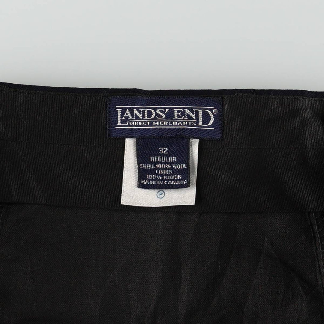 2000'S Lands' End Regular Stripe Pattern Two-Pleat Wool Trousers/Slacks, Made in Canada, Men's Size W33 (approx.) wool navy blue type Vintage Second Hand