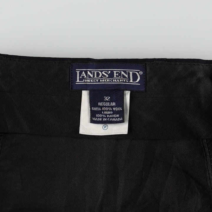 2000'S Lands' End Regular Stripe Pattern Two-Pleat Wool Trousers/Slacks, Made in Canada, Men's Size W33 (approx.) wool navy blue type Vintage Second Hand