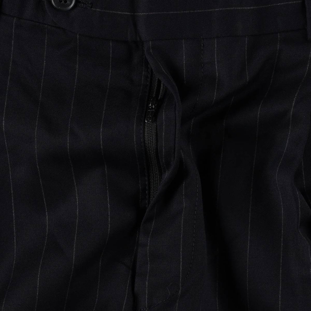 2000'S Lands' End Regular Stripe Pattern Two-Pleat Wool Trousers/Slacks, Made in Canada, Men's Size W33 (approx.) wool navy blue type Vintage Second Hand