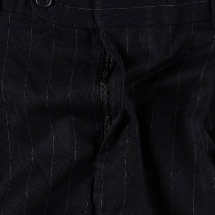 2000'S Lands' End Regular Stripe Pattern Two-Pleat Wool Trousers/Slacks, Made in Canada, Men's Size W33 (approx.) wool navy blue type Vintage Second Hand