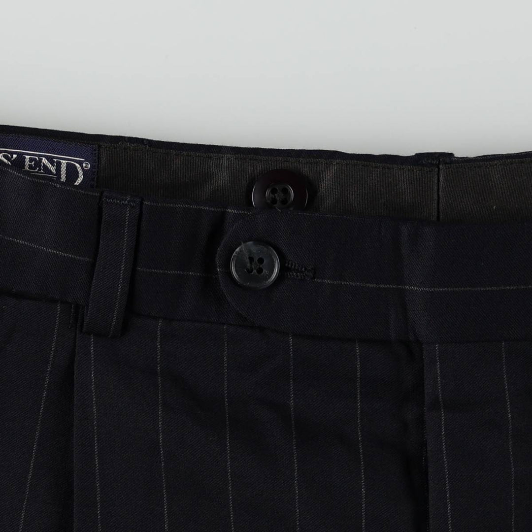 2000'S Lands' End Regular Stripe Pattern Two-Pleat Wool Trousers/Slacks, Made in Canada, Men's Size W33 (approx.) wool navy blue type Vintage Second Hand