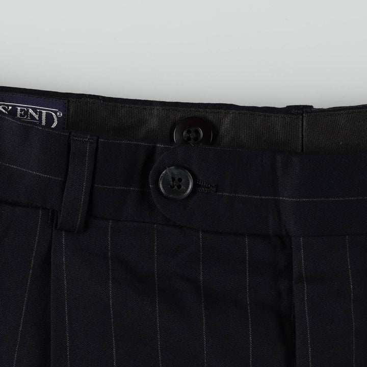 2000'S Lands' End Regular Stripe Pattern Two-Pleat Wool Trousers/Slacks, Made in Canada, Men's Size W33 (approx.) wool navy blue type Vintage Second Hand