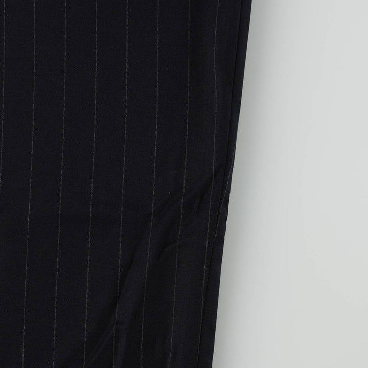 2000'S Lands' End Regular Stripe Pattern Two-Pleat Wool Trousers/Slacks, Made in Canada, Men's Size W33 (approx.) wool navy blue type Vintage Second Hand