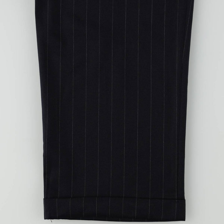 2000'S Lands' End Regular Stripe Pattern Two-Pleat Wool Trousers/Slacks, Made in Canada, Men's Size W33 (approx.) wool navy blue type Vintage Second Hand
