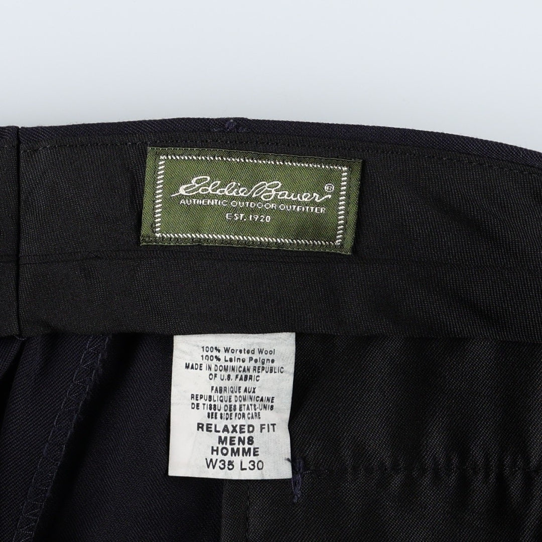 Eddie Bauer Relaxed Fit Two-Pleat Wool Trousers, Men's W36 (approx.) wool navy blue type Vintage Second Hand