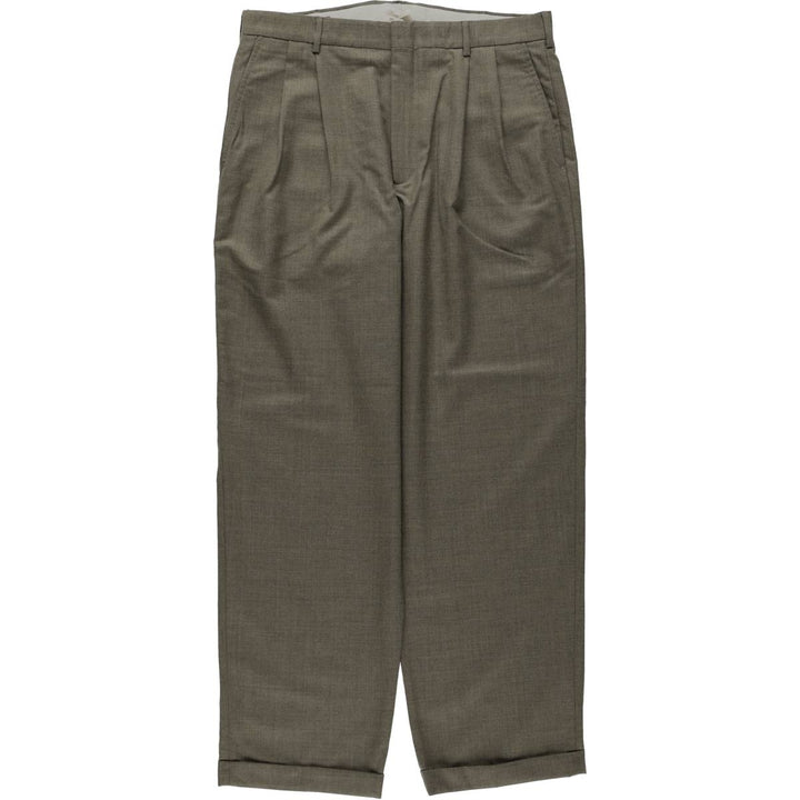 Lands' End two-pleat wool trousers, men's size W34 (approx.) wool Khaki type brown Vintage Second Hand