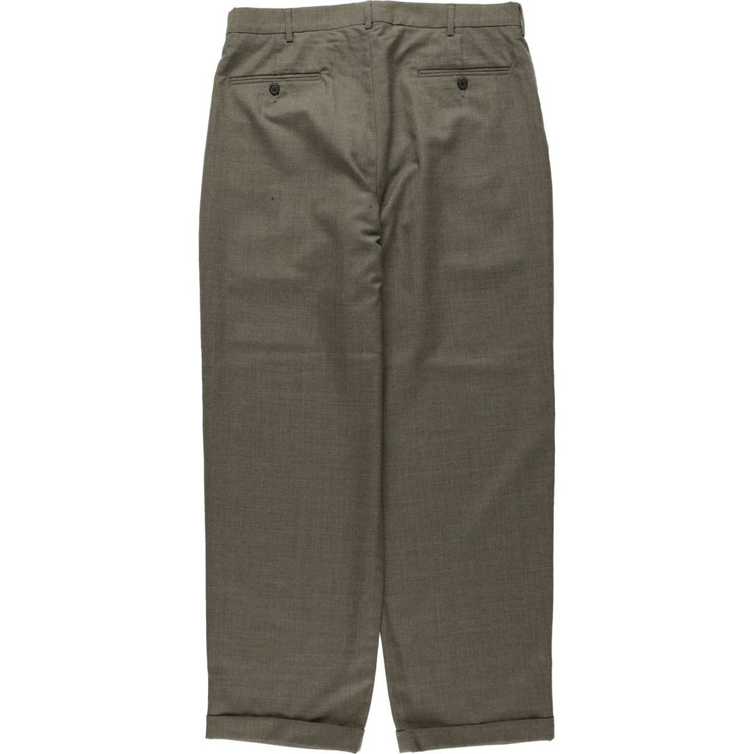 Lands' End two-pleat wool trousers, men's size W34 (approx.) wool Khaki type brown Vintage Second Hand