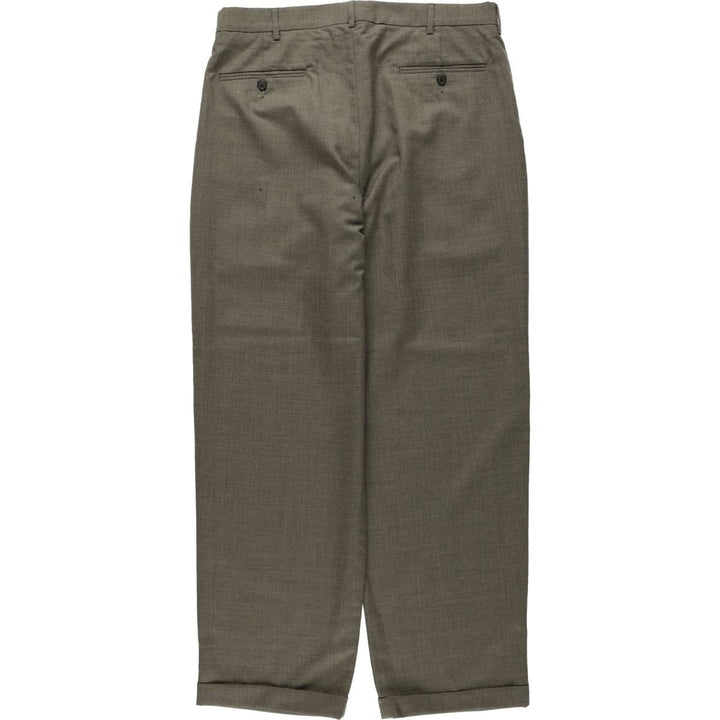 Lands' End two-pleat wool trousers, men's size W34 (approx.) wool Khaki type brown Vintage Second Hand