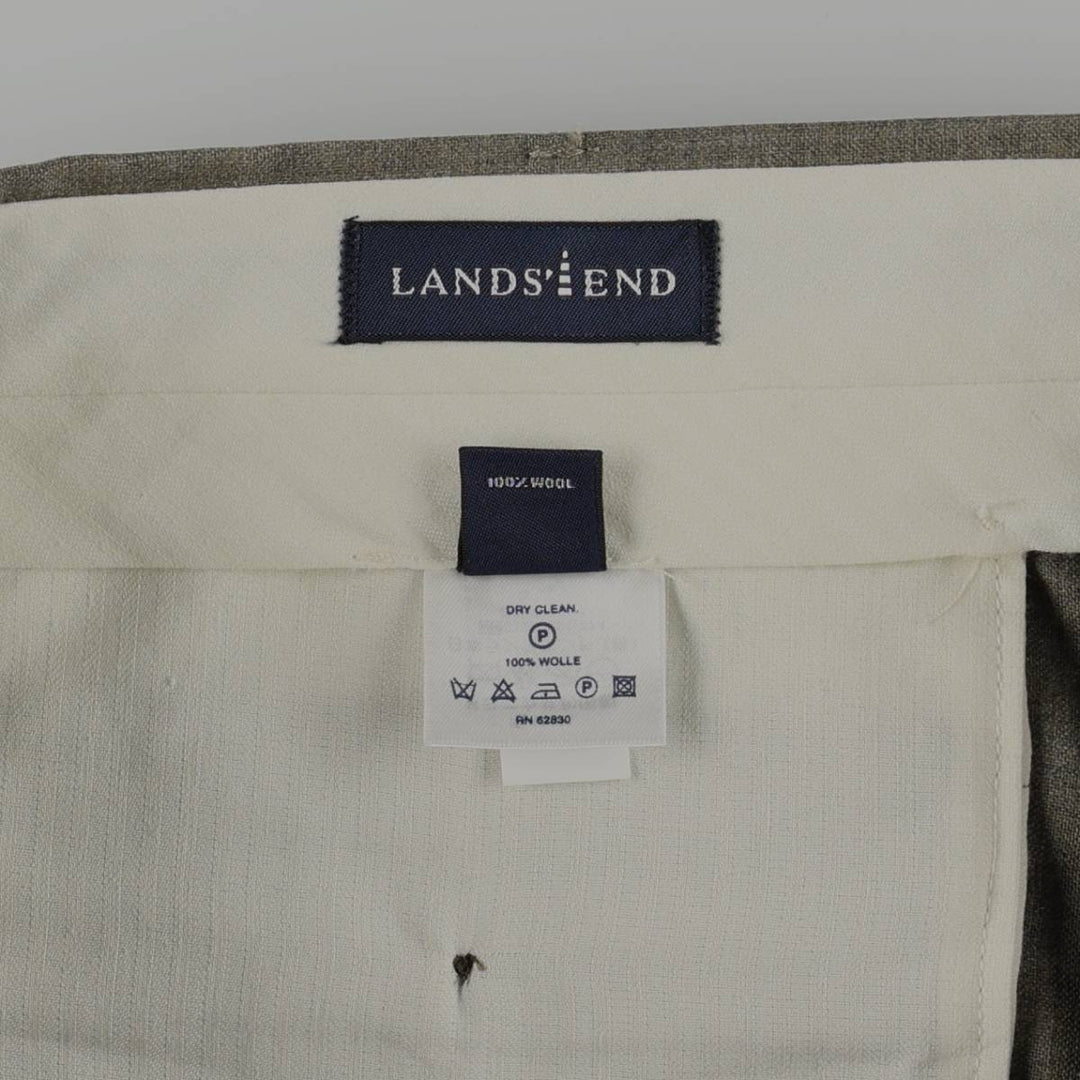 Lands' End two-pleat wool trousers, men's size W34 (approx.) wool Khaki type brown Vintage Second Hand