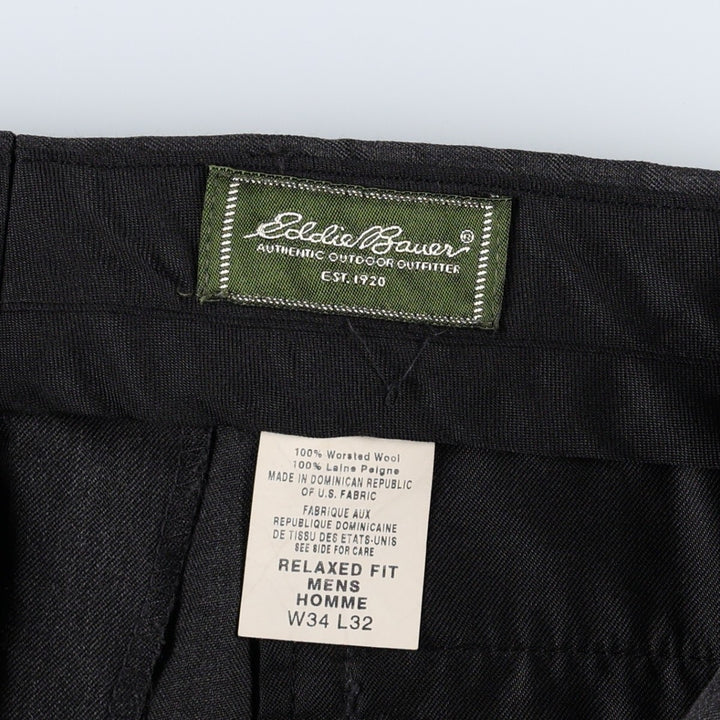 Eddie Bauer Relaxed Fit Wool Trousers/Slacks, Men's Size W34 (approx.) wool gray type Vintage Second Hand