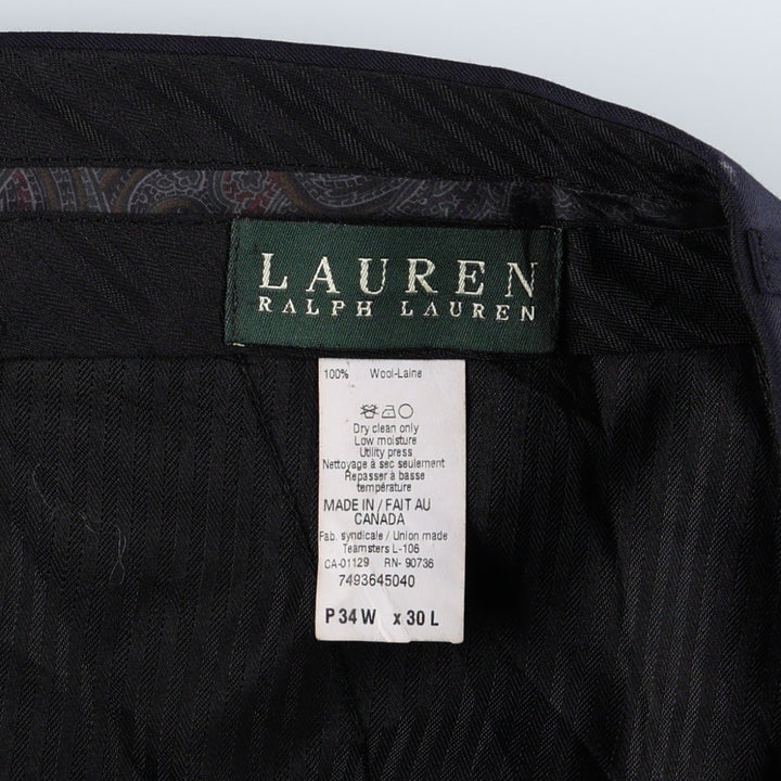 Ralph Lauren wool trousers/slacks, made in Canada, men's size W35 (approx.). wool navy blue type Vintage Second Hand
