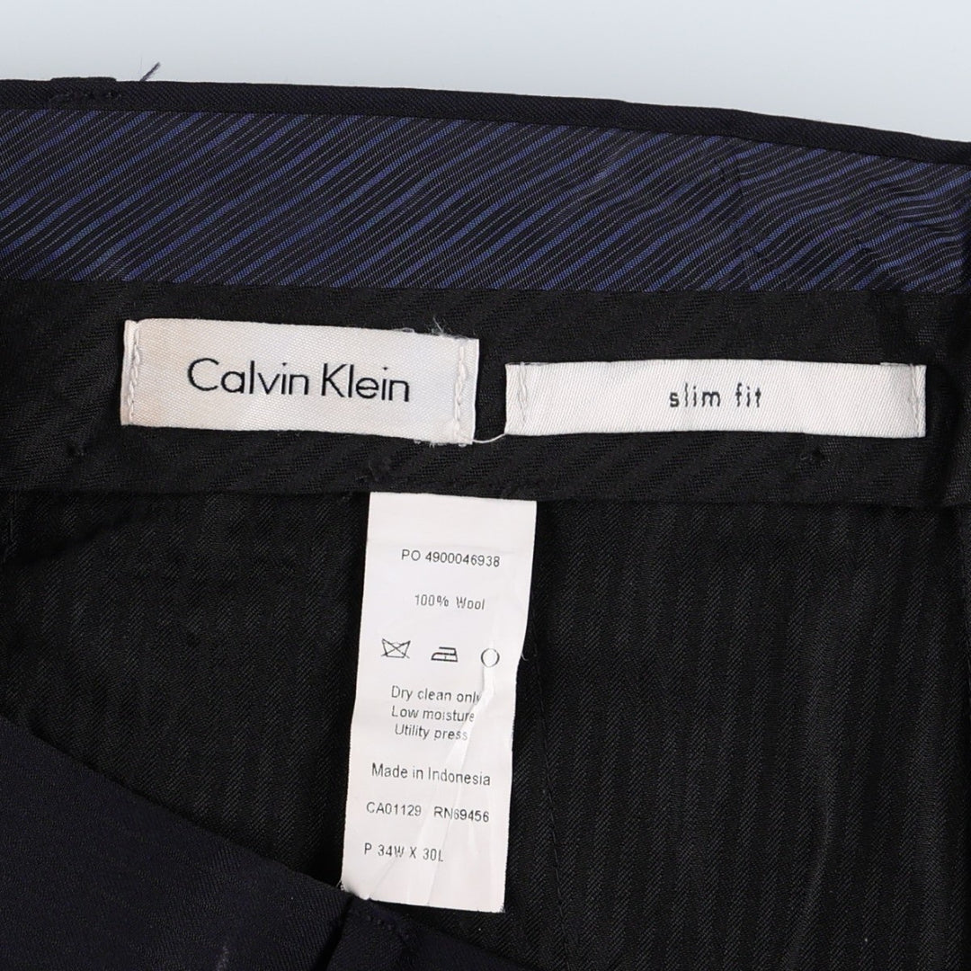 Calvin Klein slim fit striped wool trousers/slacks, men's size W35 (approx.) wool navy blue type Vintage Second Hand