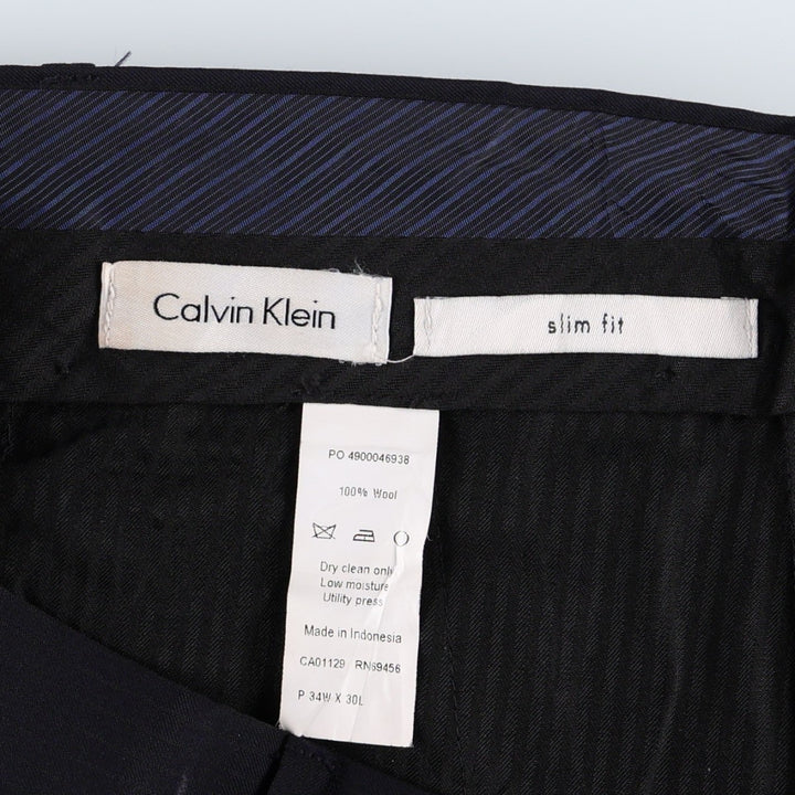 Calvin Klein slim fit striped wool trousers/slacks, men's size W35 (approx.) wool navy blue type Vintage Second Hand