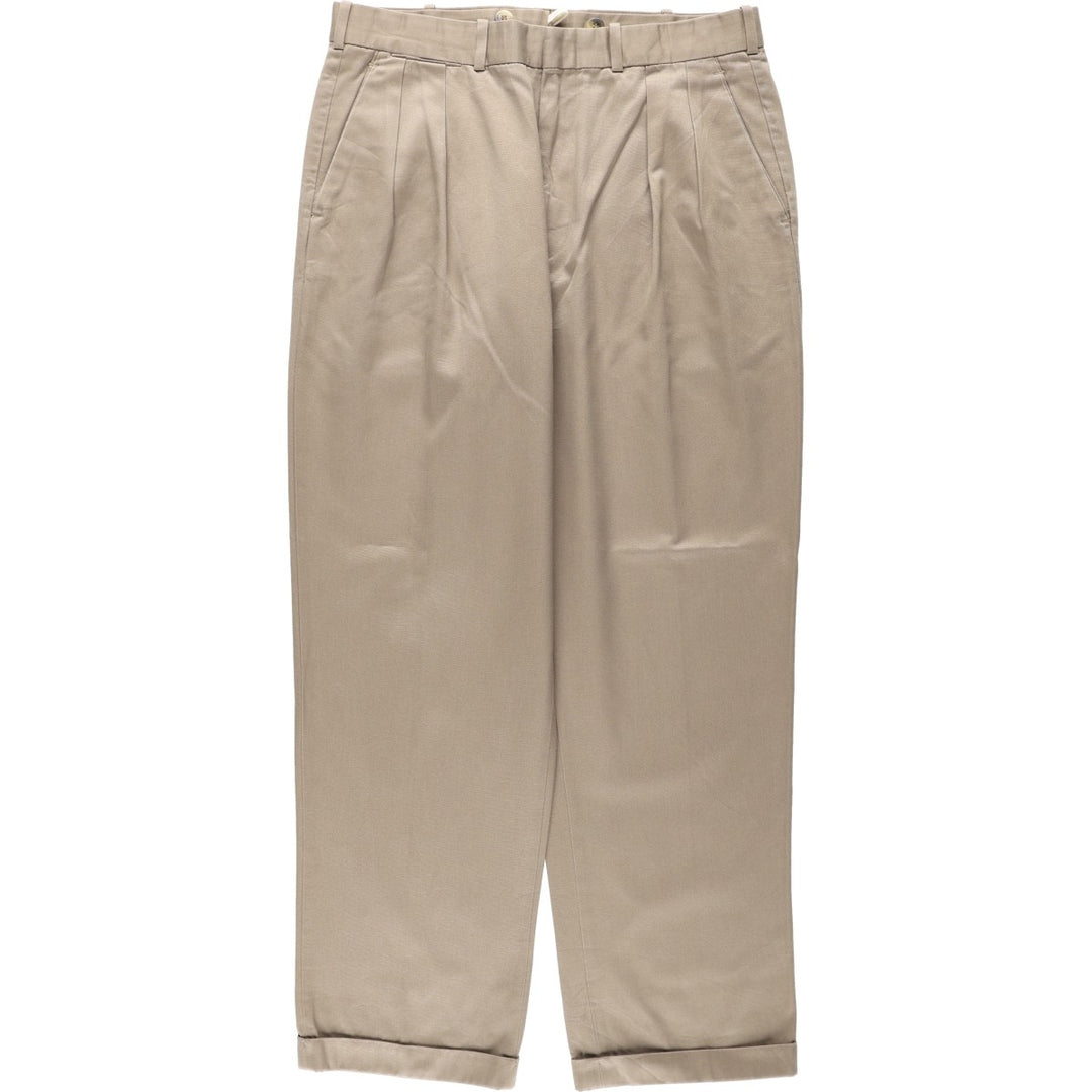Lands' End two-pleat slacks pants, men's size W34 (approx.) cotton Beige type Vintage Second Hand