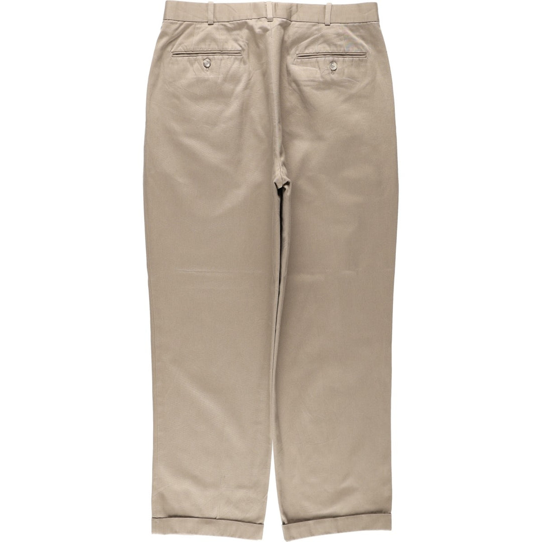 Lands' End two-pleat slacks pants, men's size W34 (approx.) cotton Beige type Vintage Second Hand